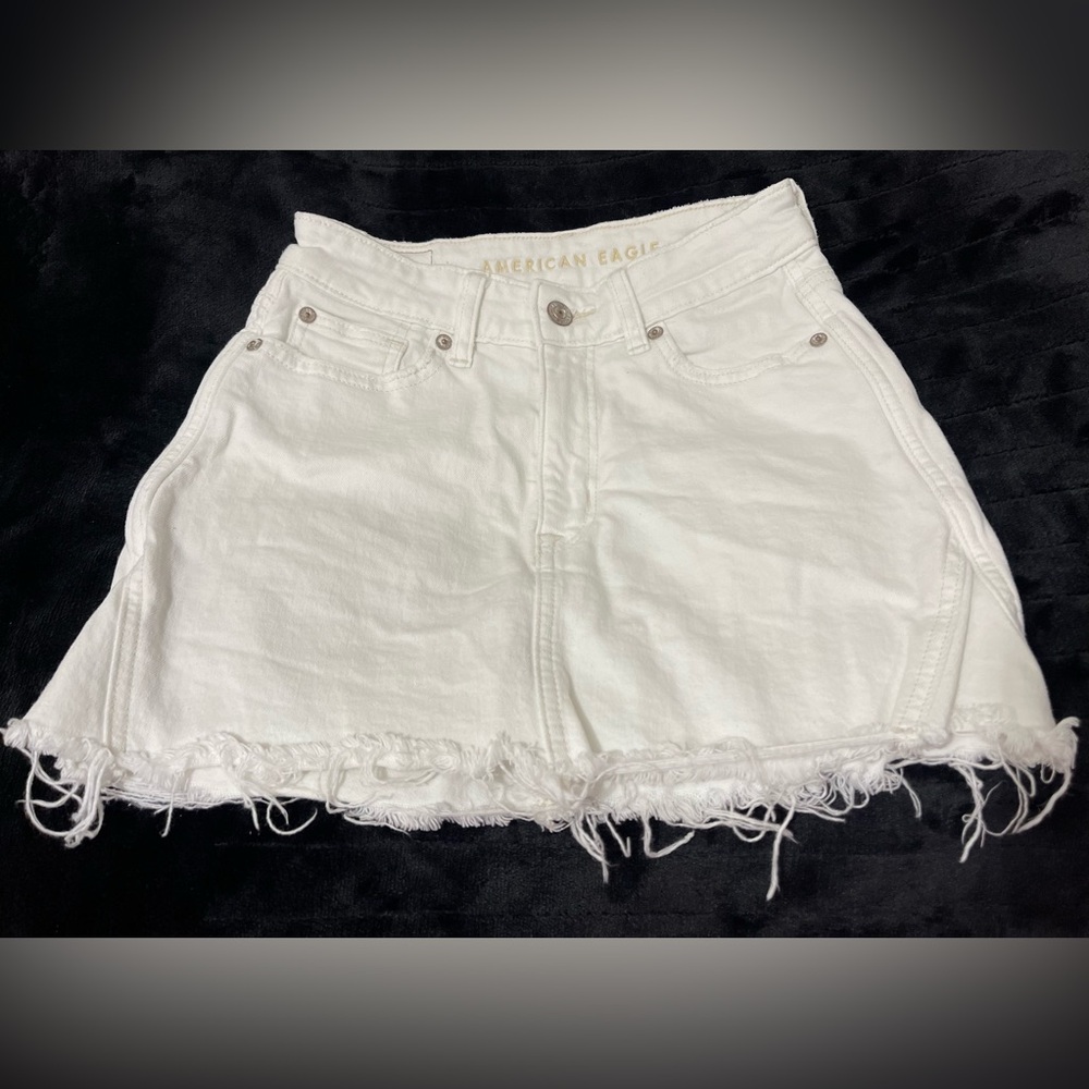 American Eagle Denim Skirt Size 00 White Cotton Stretch
